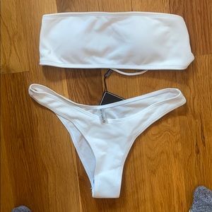 White bandeau bikini and bottom